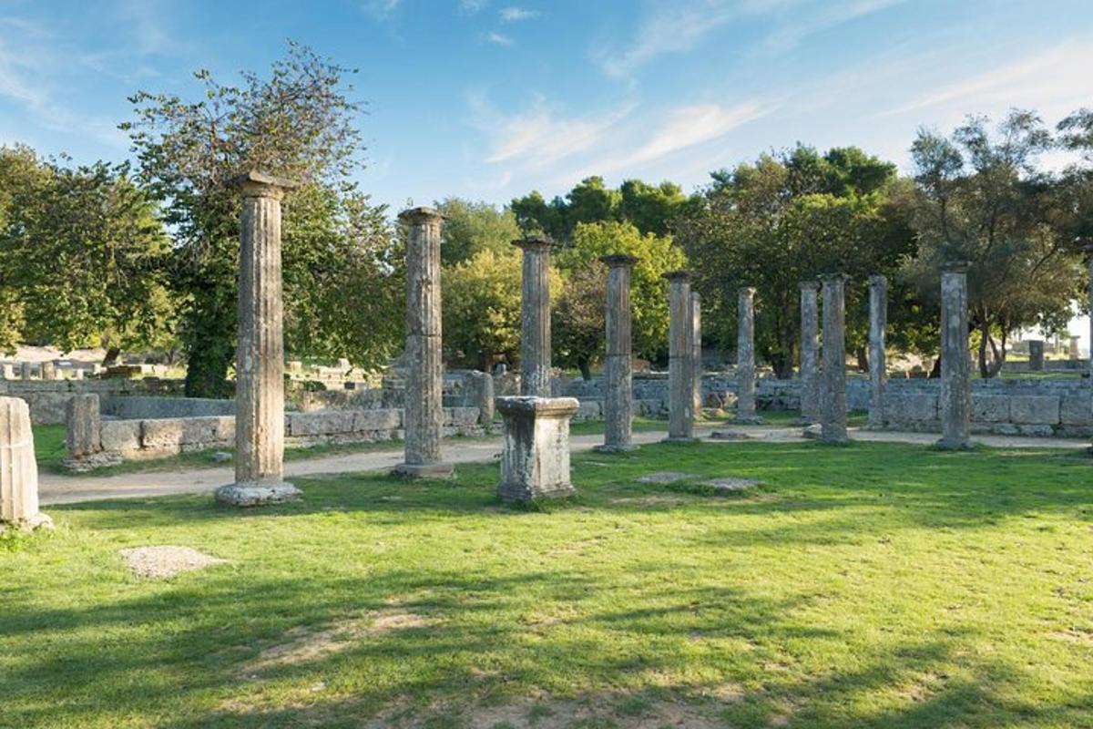 μια σειρά από κολόνες σε ένα χωράφι με γρασίδι