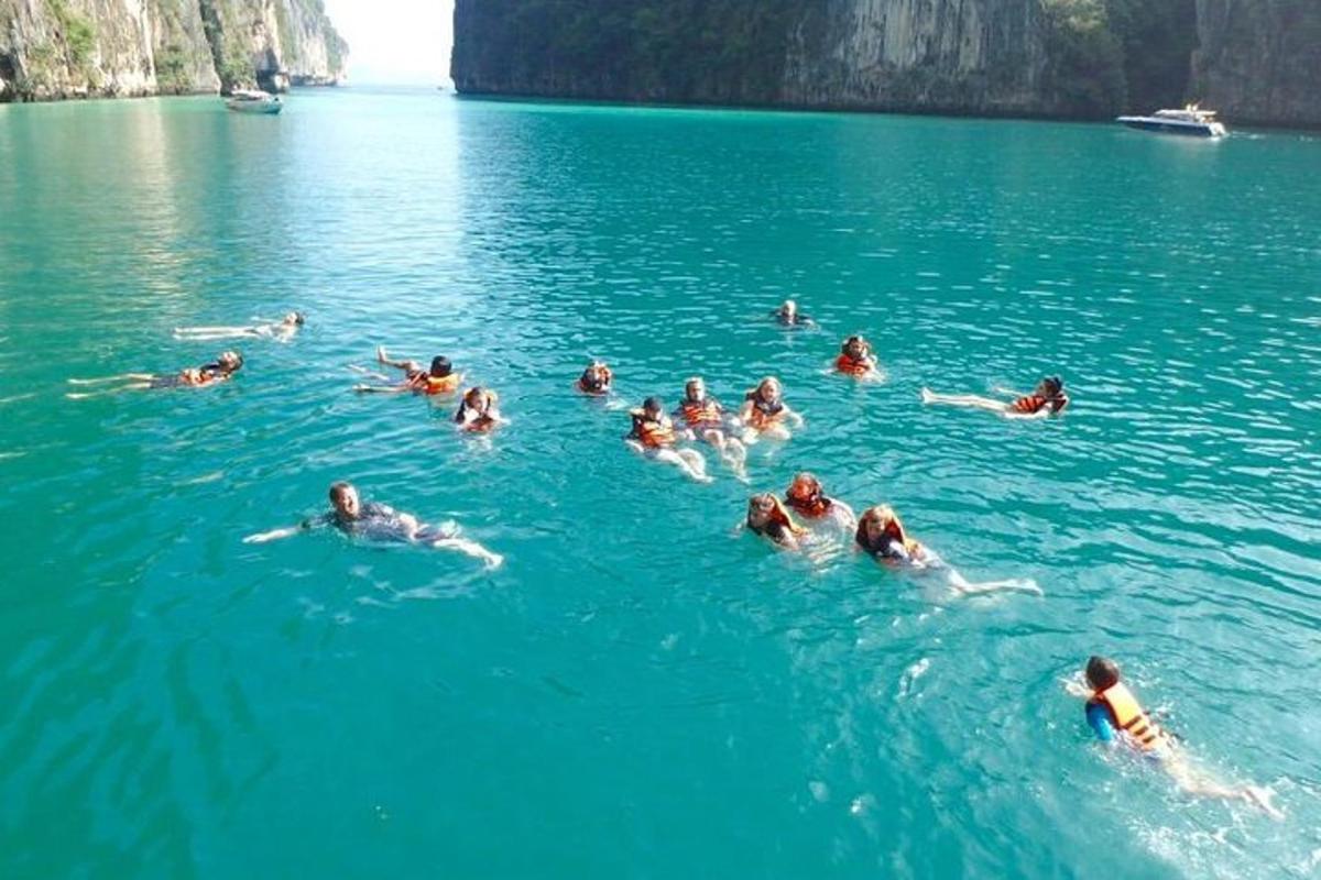 un grupo de personas nadando en un cuerpo de agua