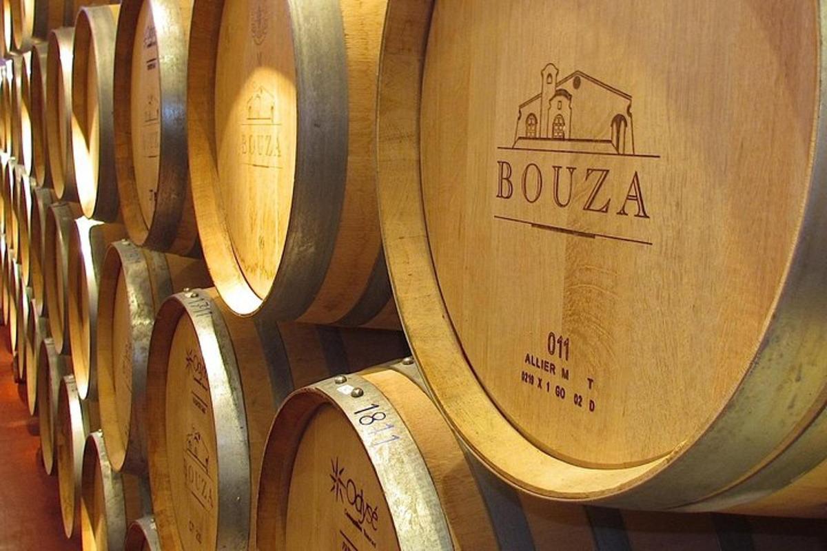 una fila di botti di vino di legno in una cantina