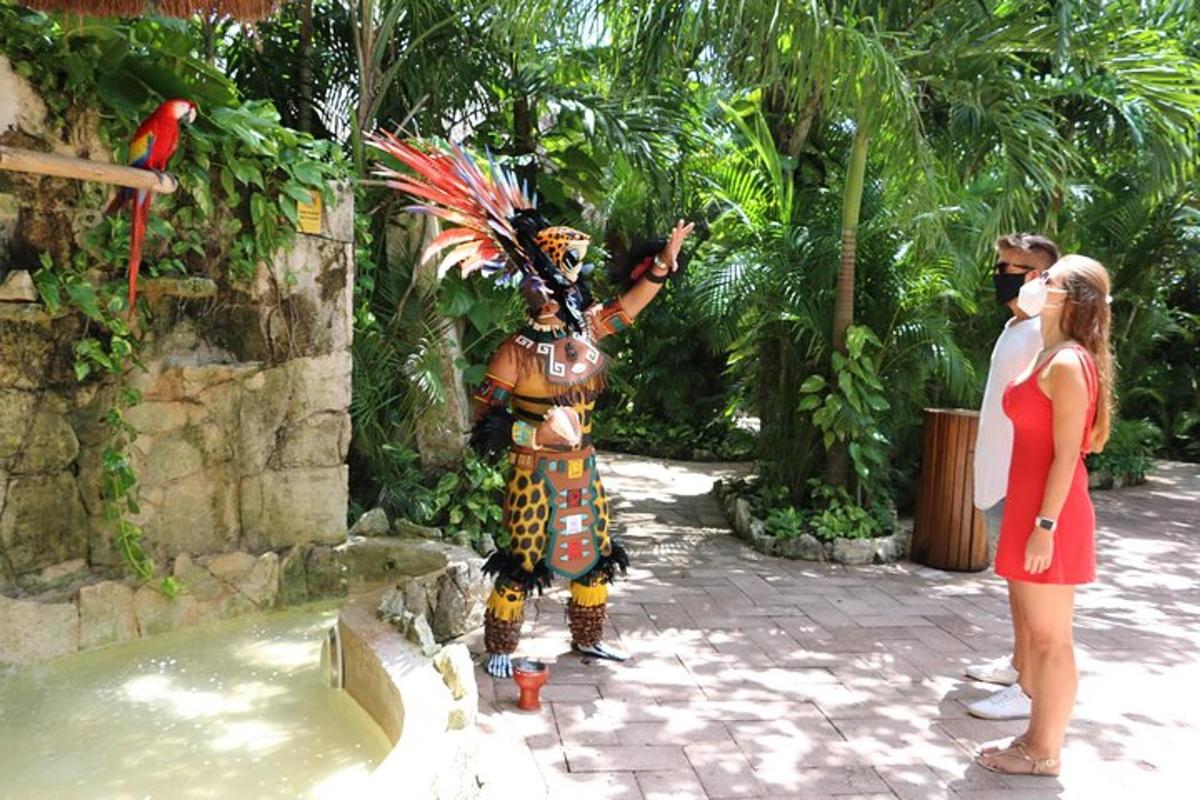 a woman taking a picture of a man in a costume