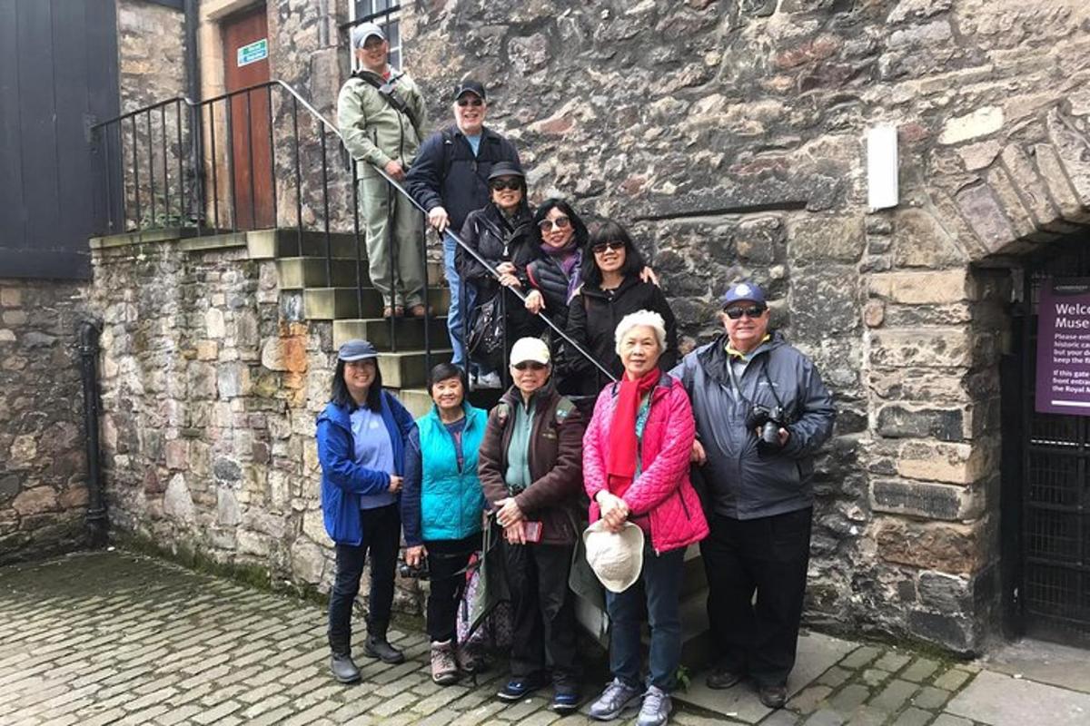 a group of people standing in front of a building