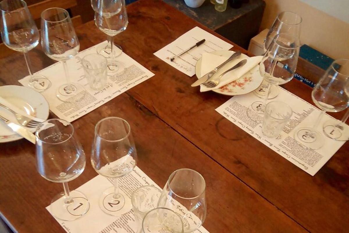 a table with wine glasses on top of it