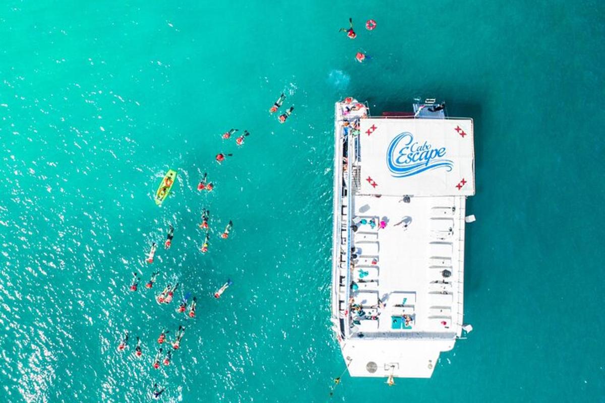 un gruppo di persone che nuotano nell'acqua su una barca