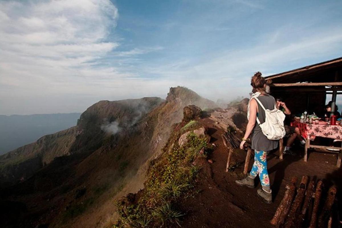 una persona parada en el borde de una montaña