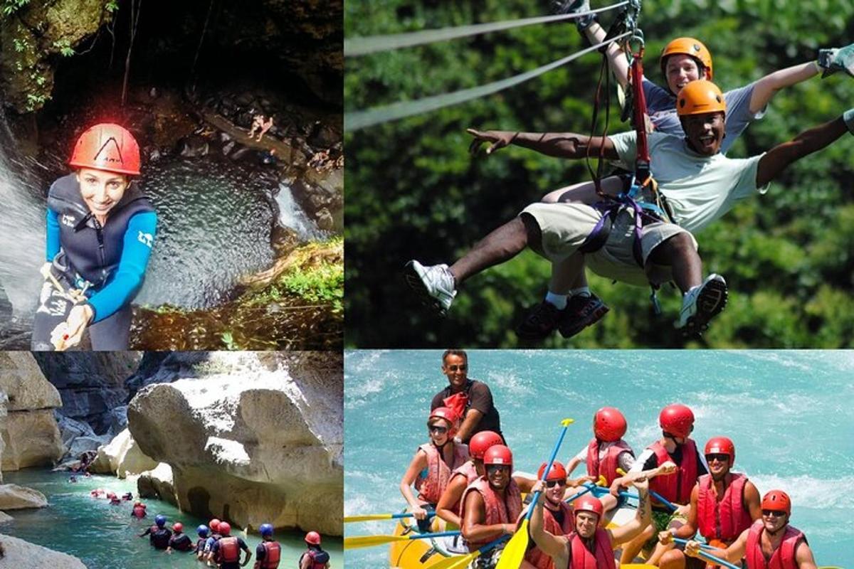 nehirde rafting yapan insanların fotoğraflarından oluşan bir kolaj