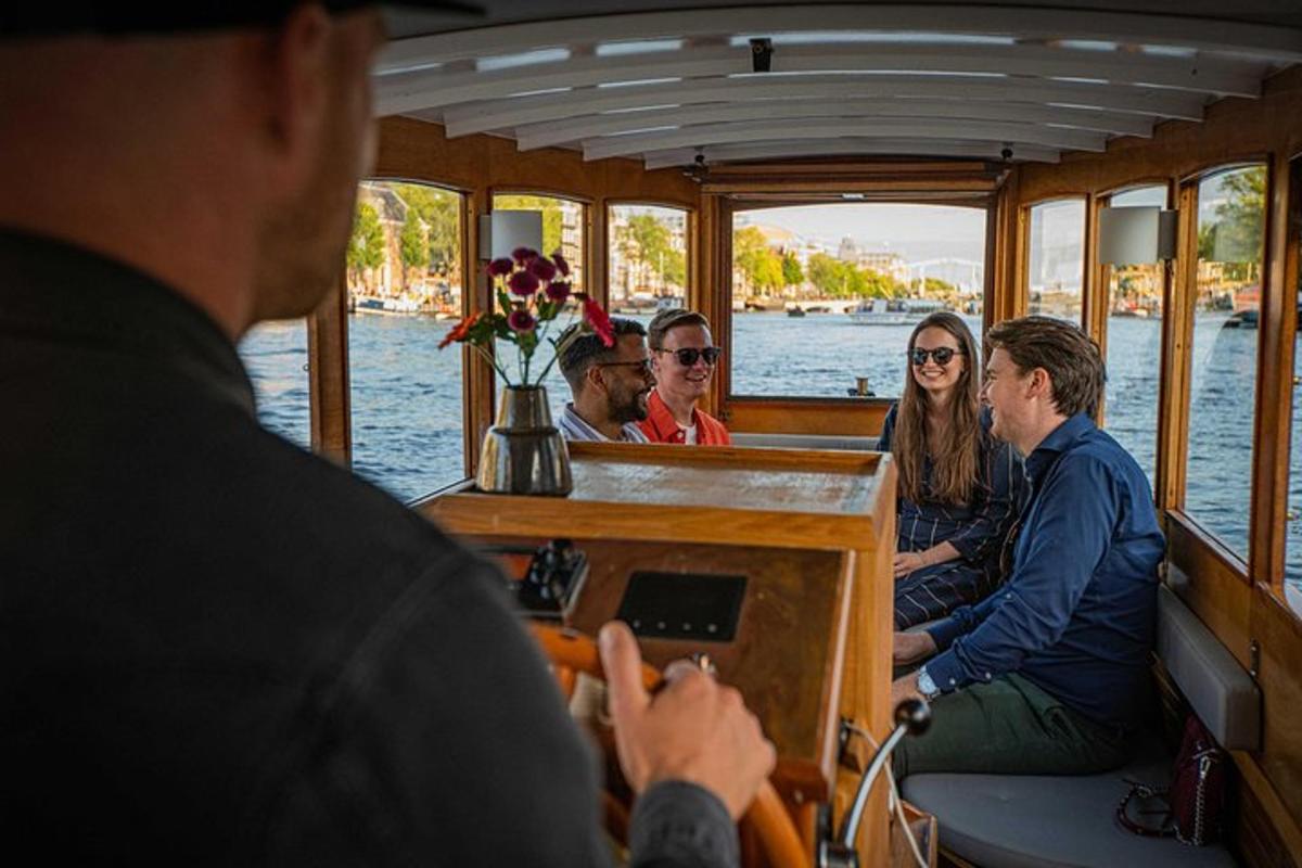 a group of people sitting on a boat