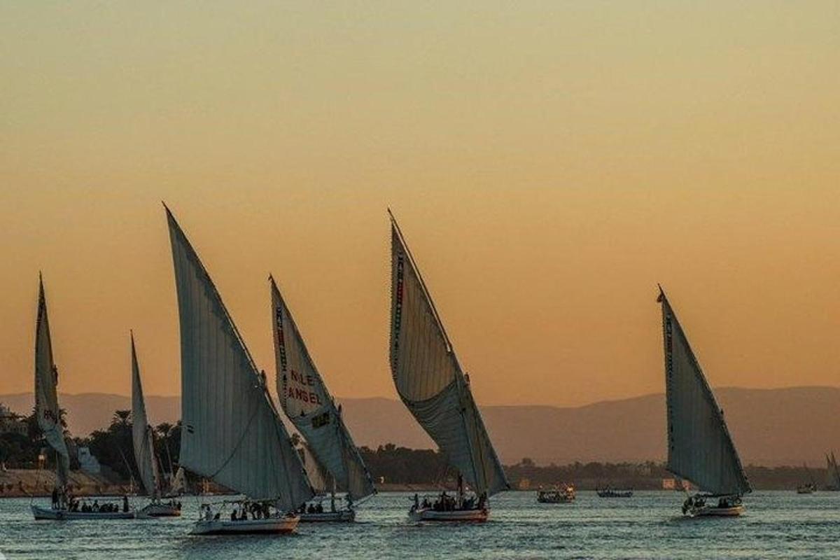 en gruppe sejlbåde i vandet ved solnedgang