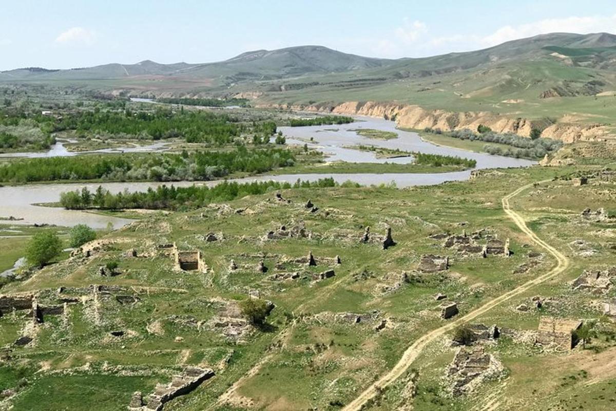 група животиња које пасу на брду поред реке