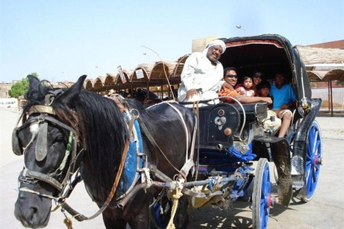 un grupo de personas viajando en un carruaje tirado por caballos
