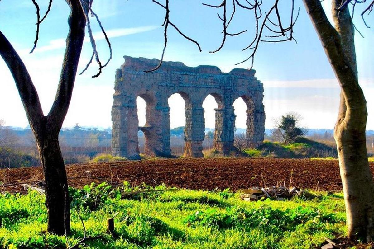 an old stone structure in a field with trees