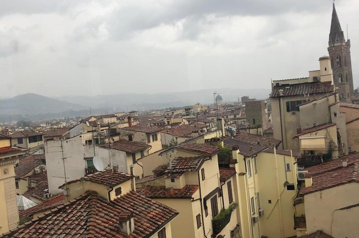 pogled na mesto s strehami stavb