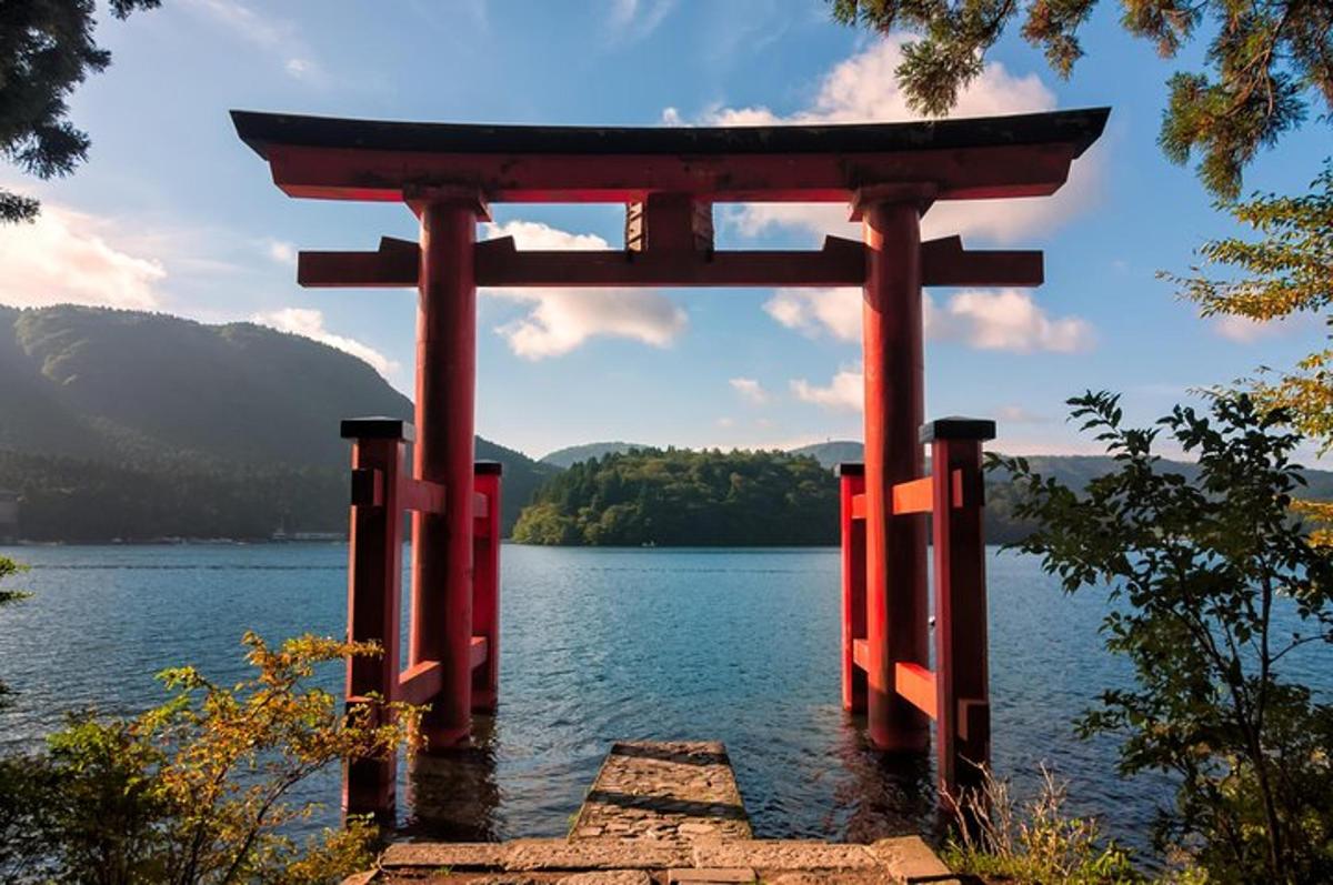 brána torii uprostřed vodní plochy