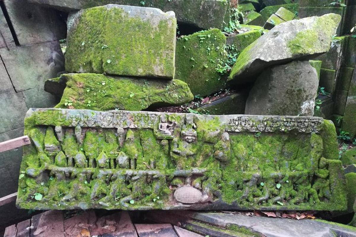 una panchina di pietra ricoperta di muschio con muschio sopra
