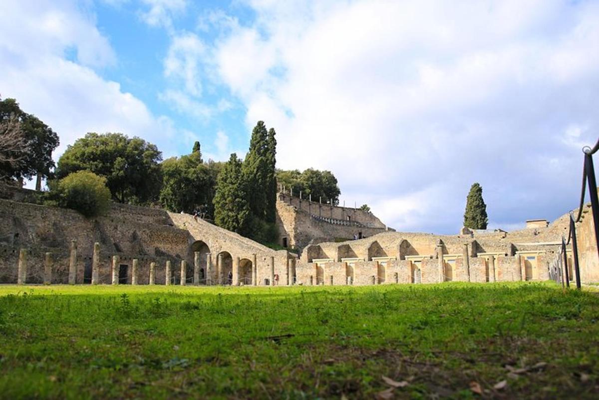 un gran edifici de pedra amb un camp d'herba i arbres