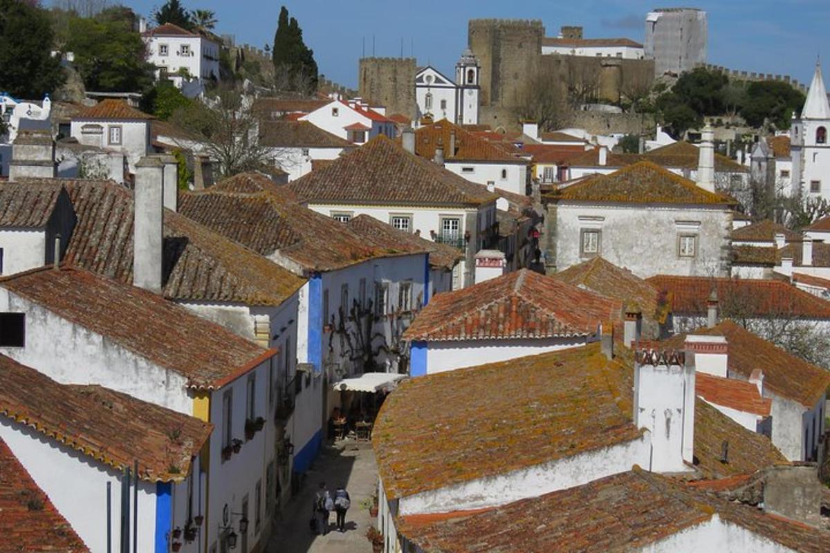 una vista d'una ciutat amb teulades vermelles i blanques