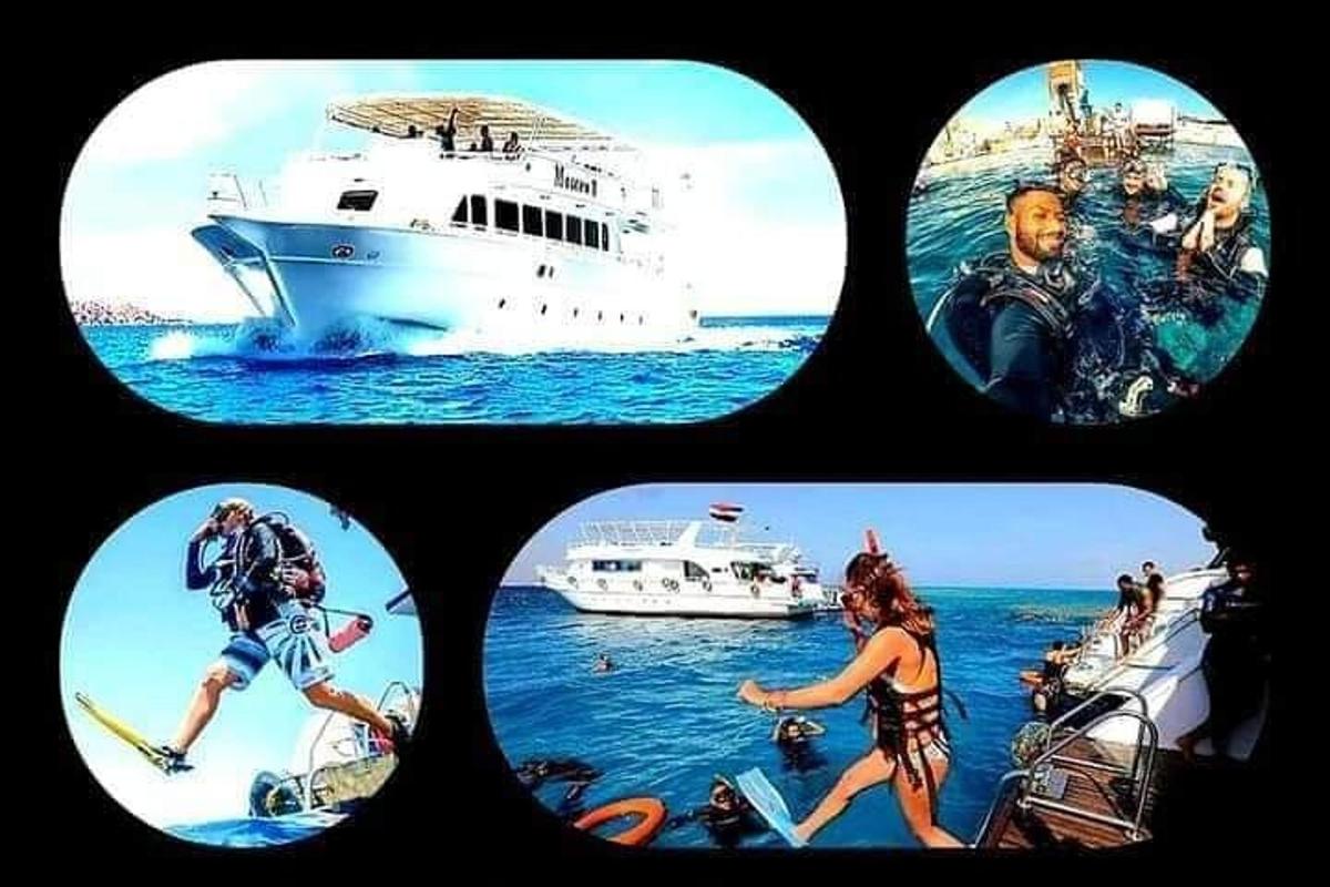 τέσσερις φωτογραφίες ανθρώπων σε βάρκες στο νερό