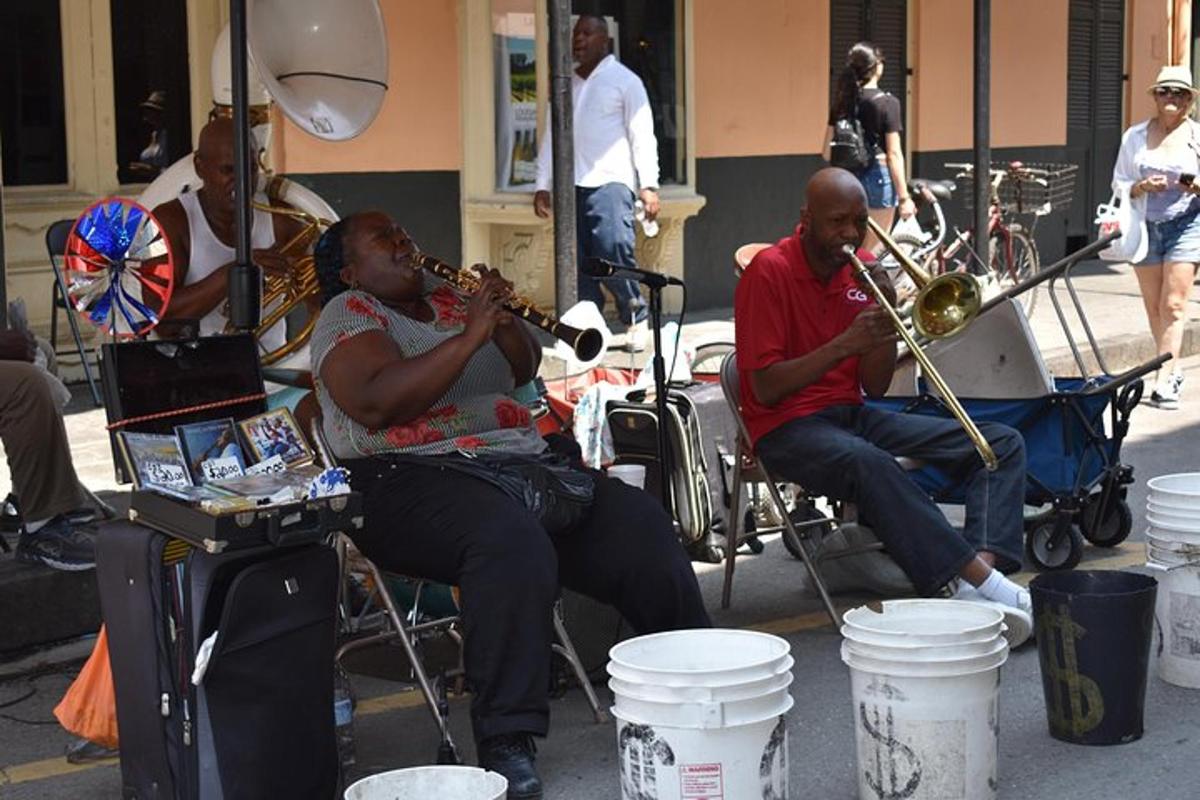 a group of people playing music on the street