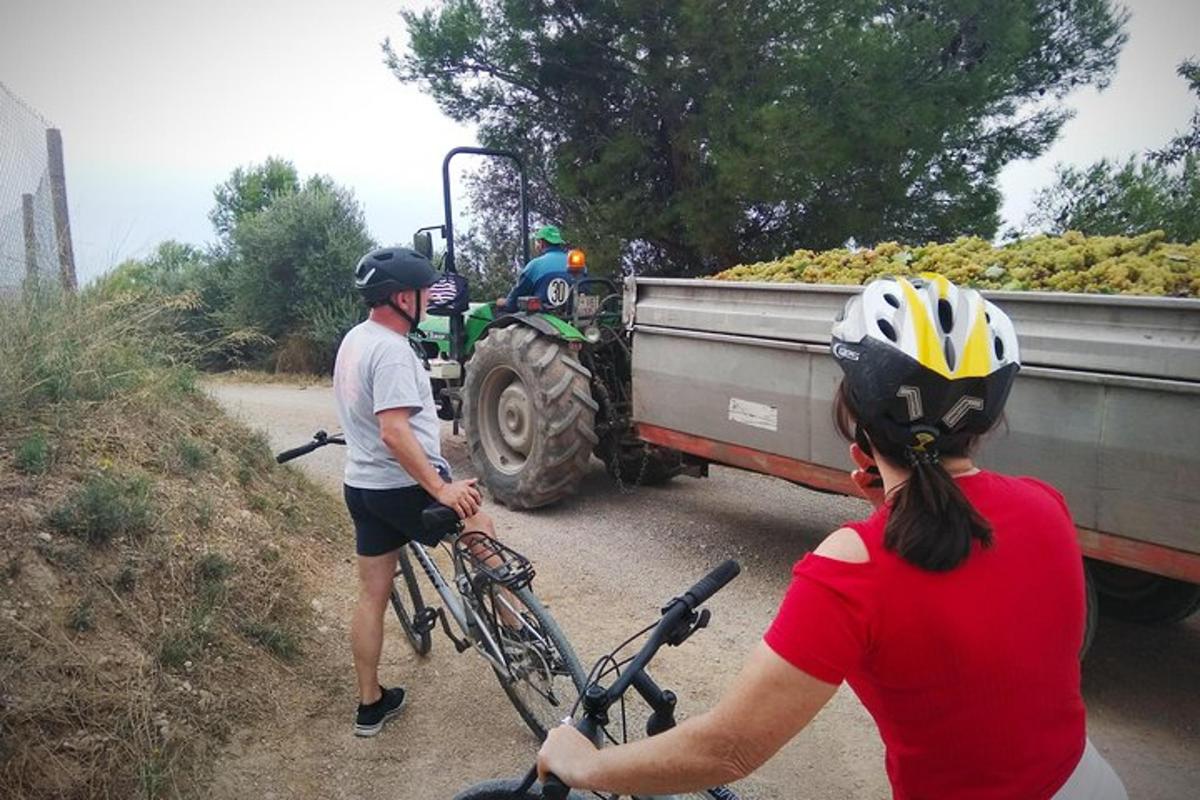 muž a žena s kolem a traktorem