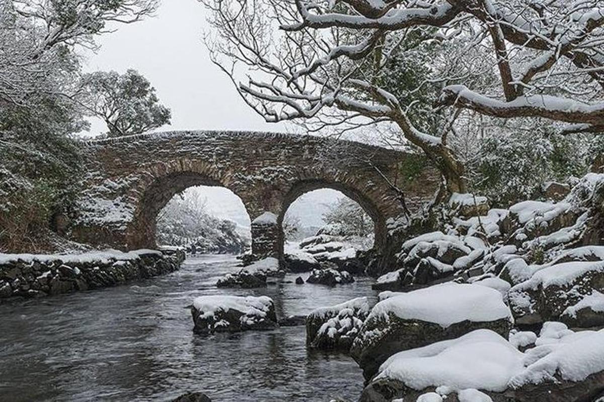 a bridge over a river with snow on it