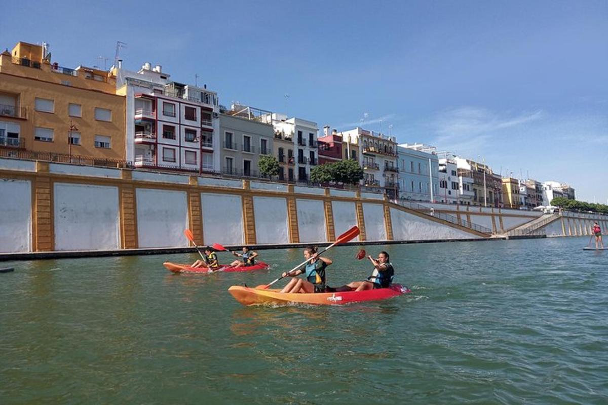 Un grupo de personas en kayaks en el agua.