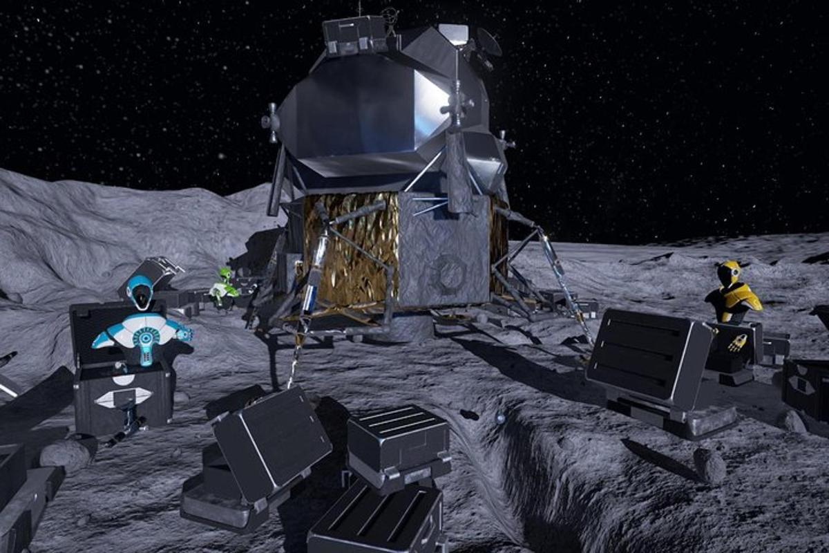 Un grupo de personas de pie en la luna