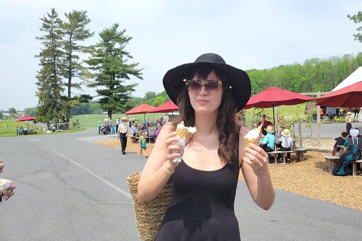 a woman in a hat is eating food