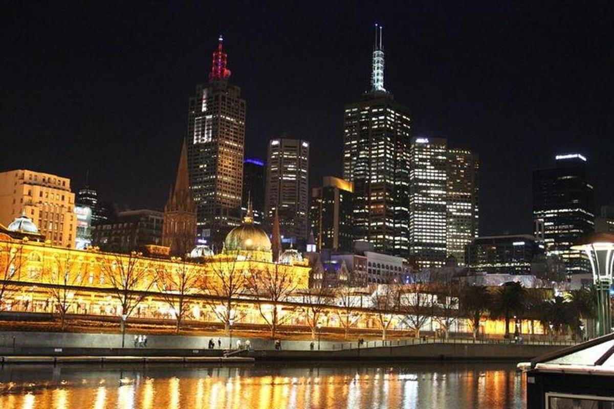 a view of a city skyline at night