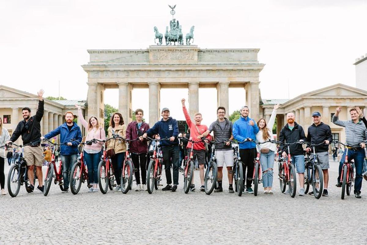 a group of people on bikes in front of a building