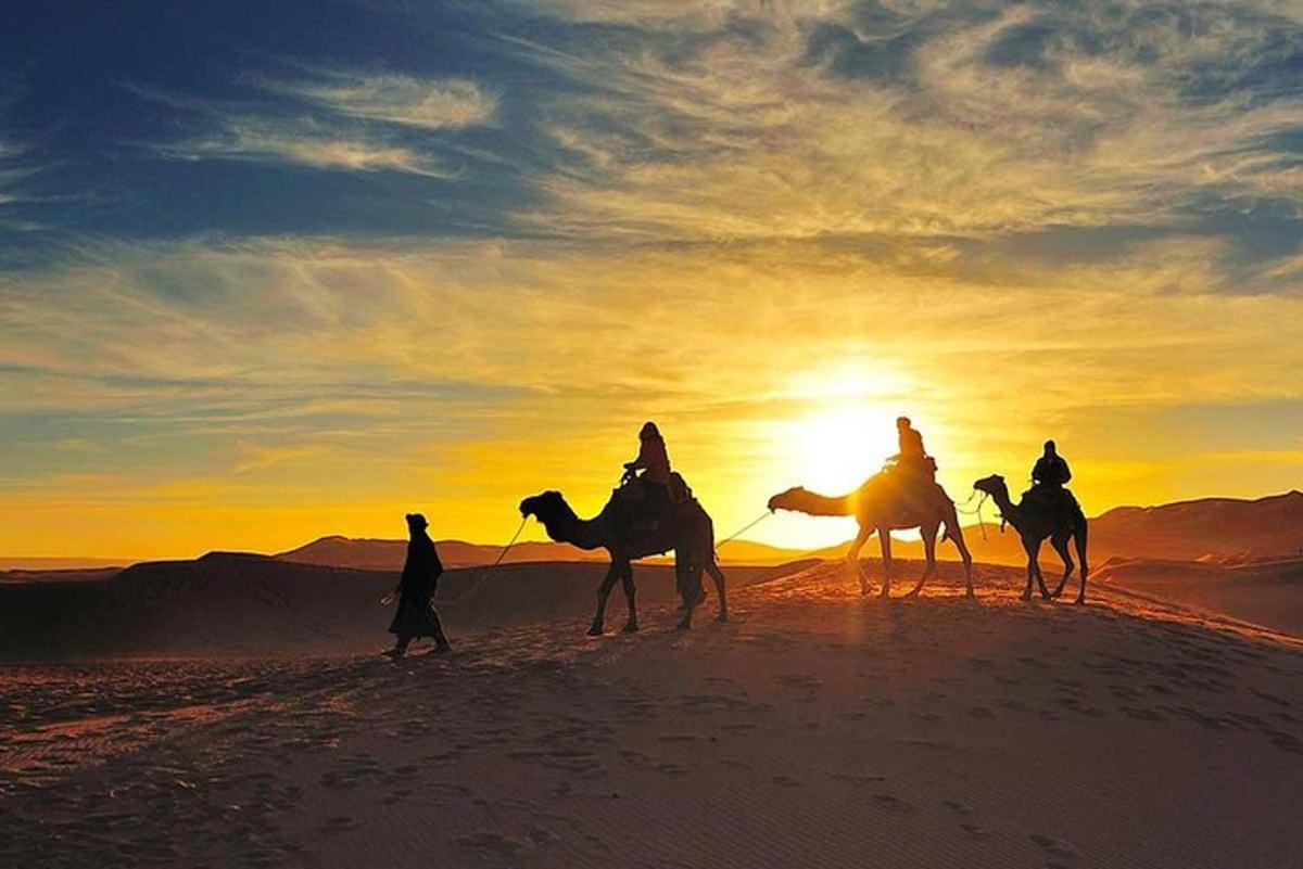 Un grupo de personas montando a caballo en el desierto.