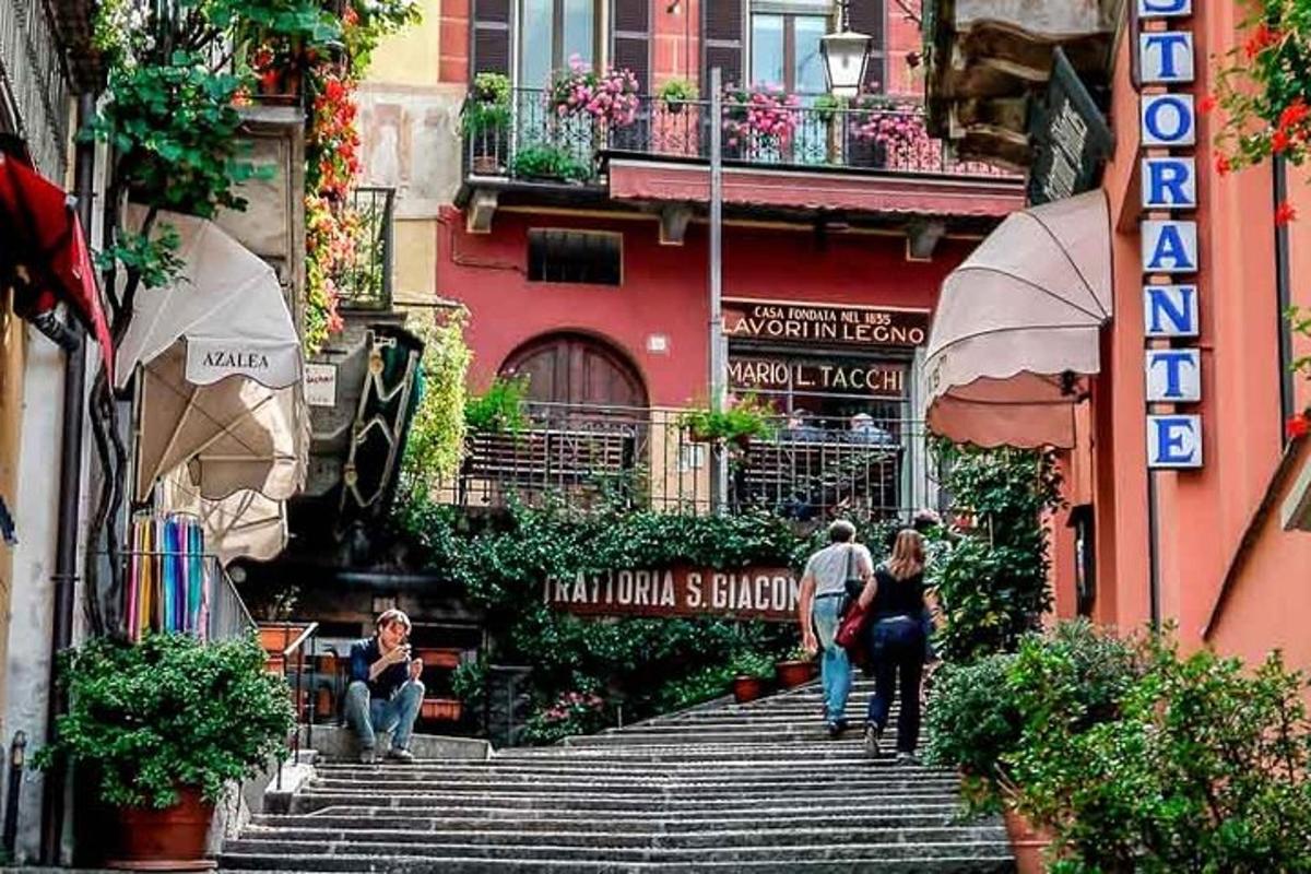 a group of people walking up some stairs