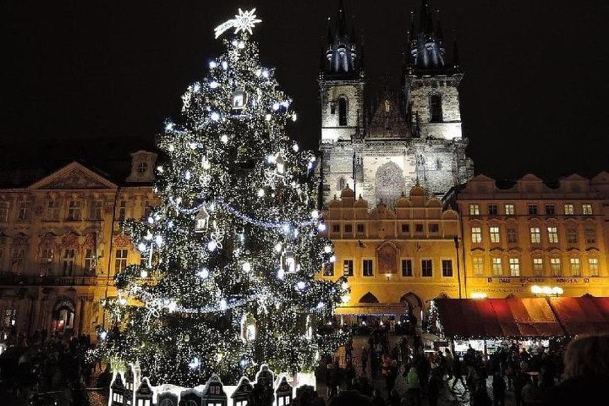 vánoční strom před velkou budovou