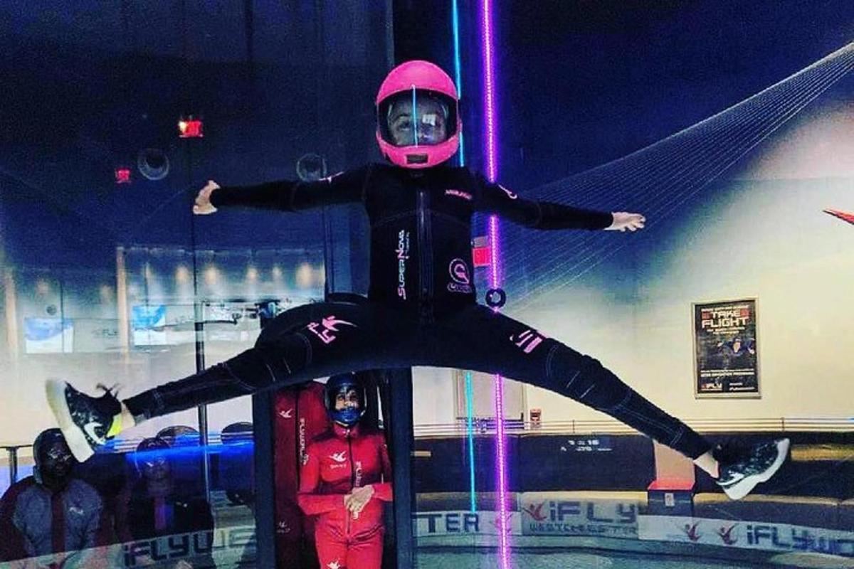 a person is jumping in the air in