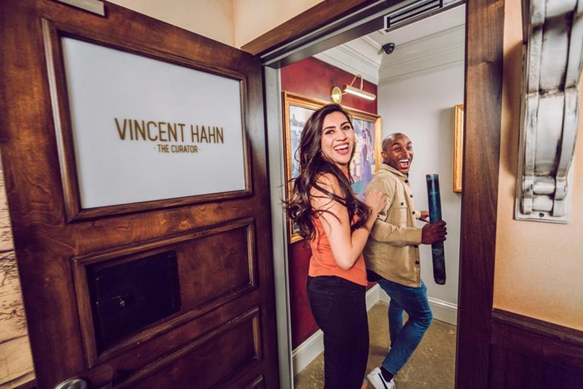 a man and a woman standing in front of a door
