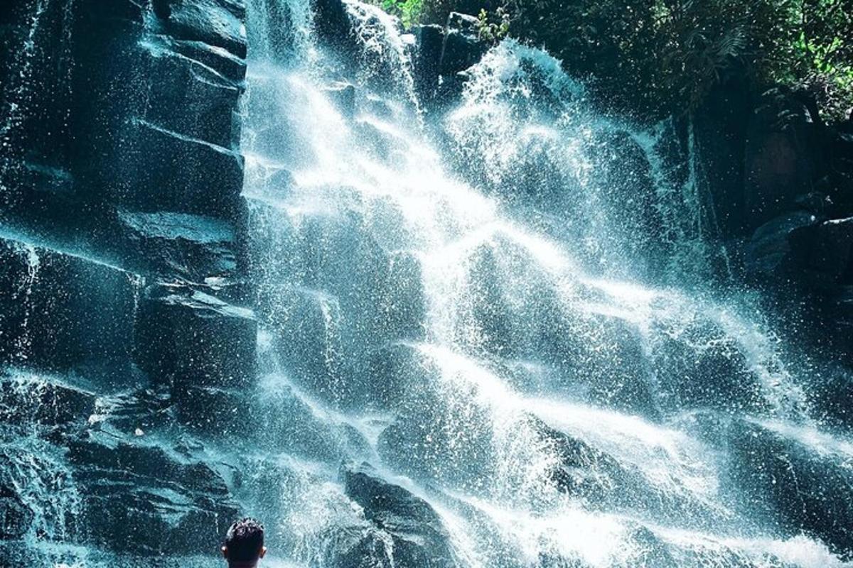a person standing in front of a waterfall