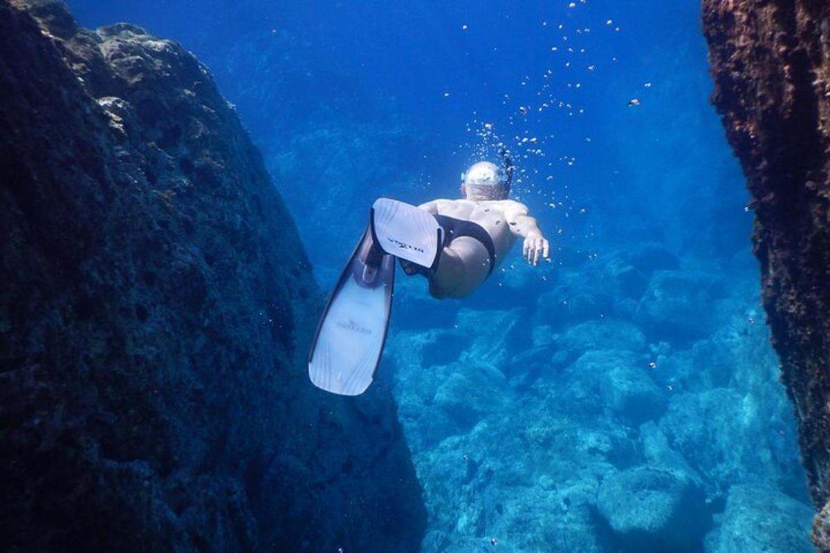 seseorang yang berenang di dalam air dengan papan salji