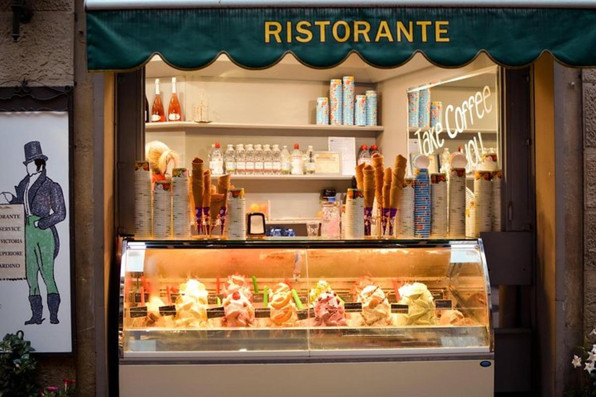 una pasticceria con dolci in vetrina