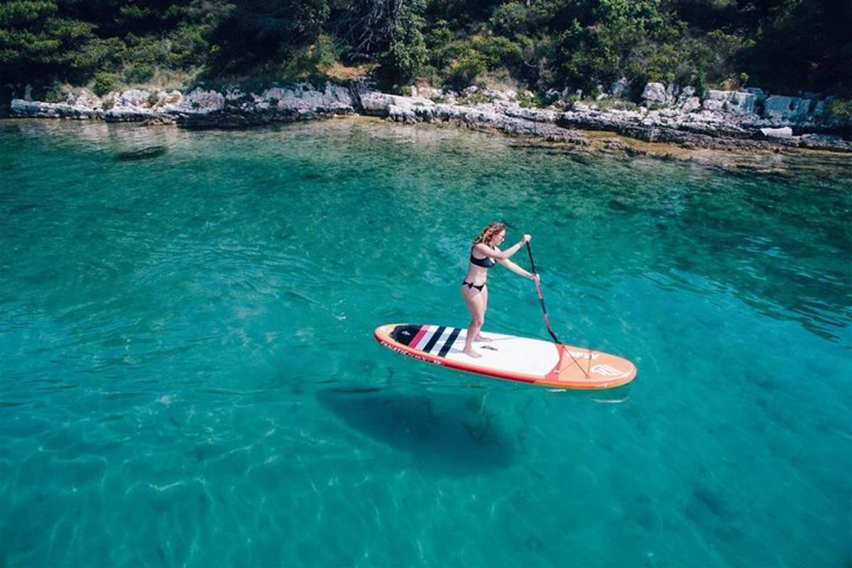 žena v bikinách na surfu ve vodě