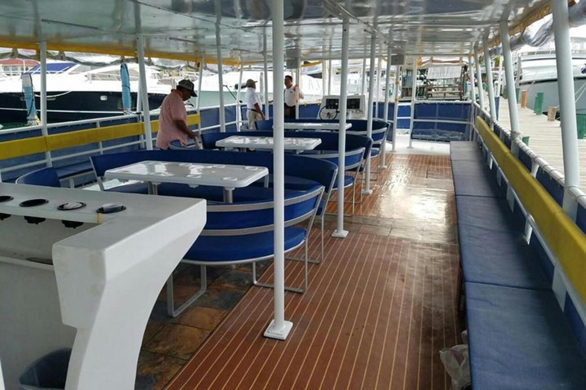 a row of tables on a boat