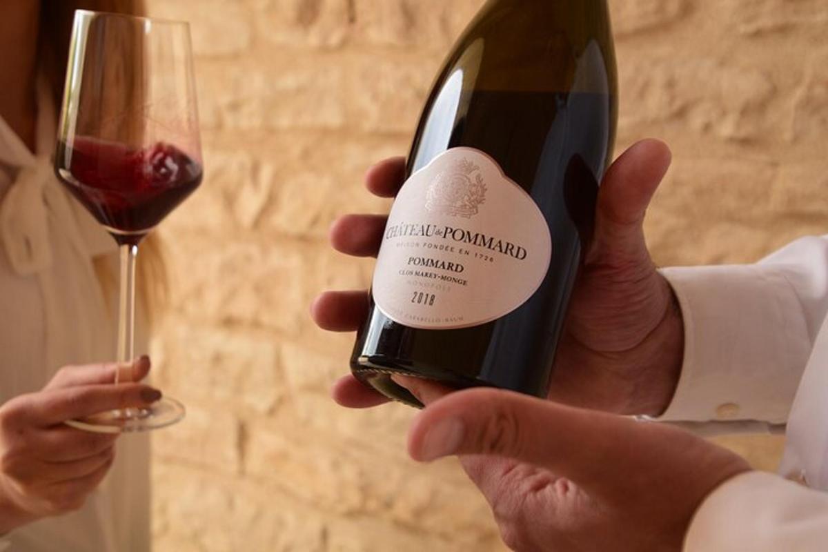 a person holding a bottle of wine and a glass