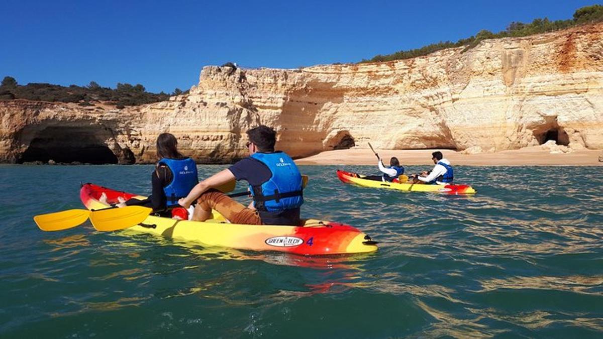 a group of people riding on kayaks in the water