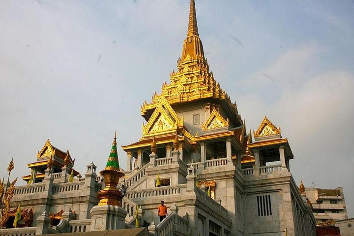 a building with gold spires on top of it