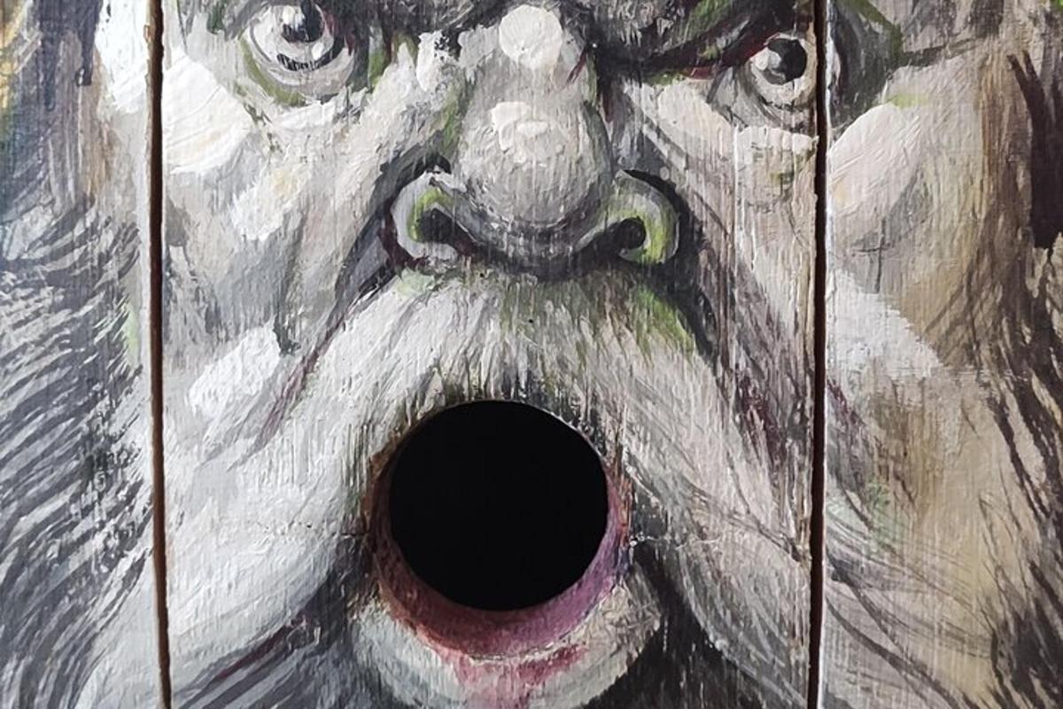 a painting of a dog with its mouth open