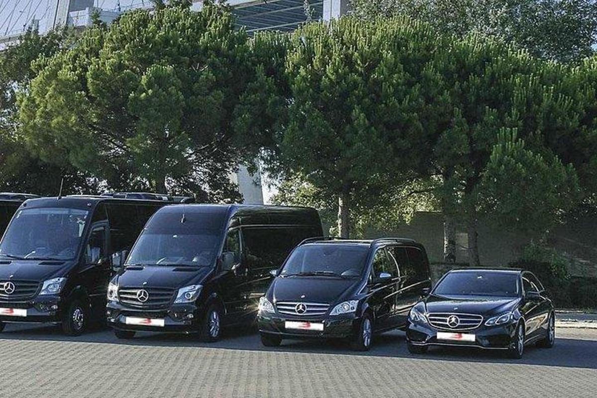 مجموعة من ثلاث مركبات متوقفة في موقف السيارات