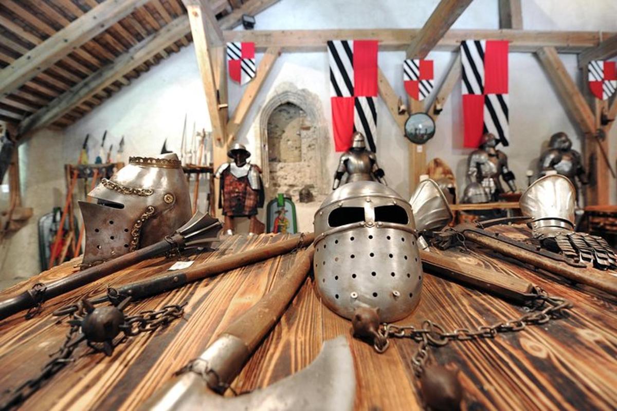 a group of armour on display in a museum