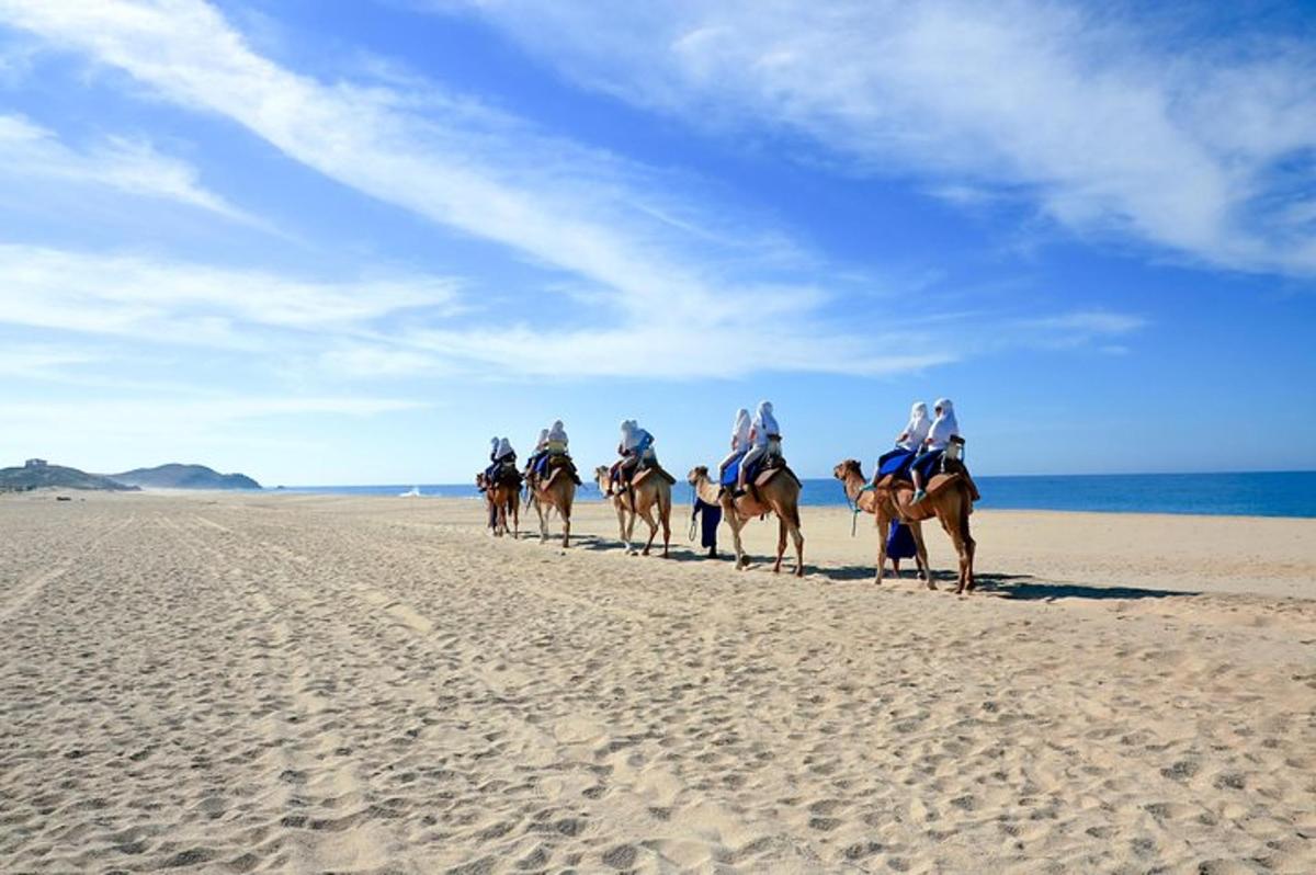 un grup de persones muntant a cavall a la platja