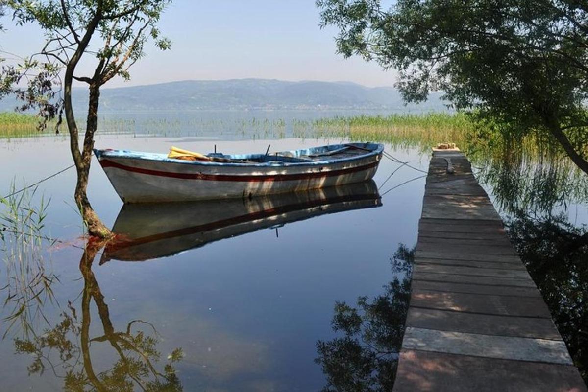 egy hajó a vízen ül egy dokk mellett