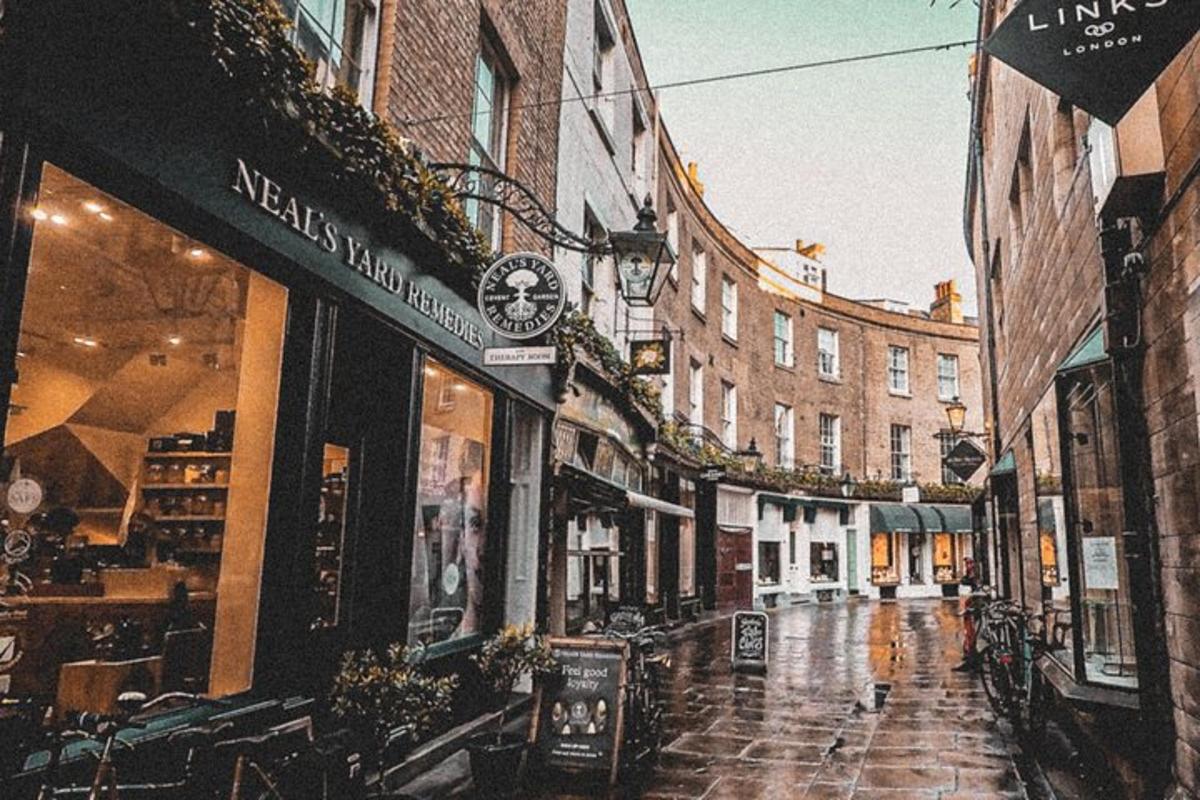 Una calle de la ciudad con edificios en un día lluvioso