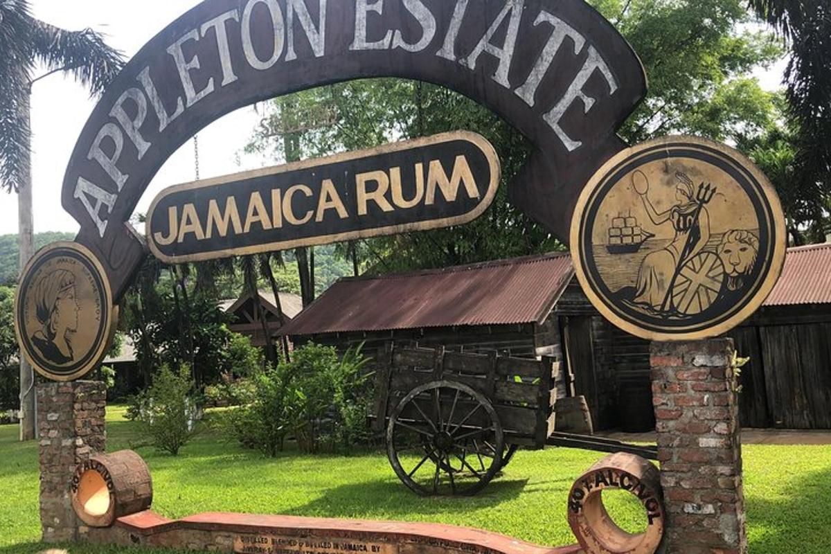 a sign for a jamaica run with a cart under it