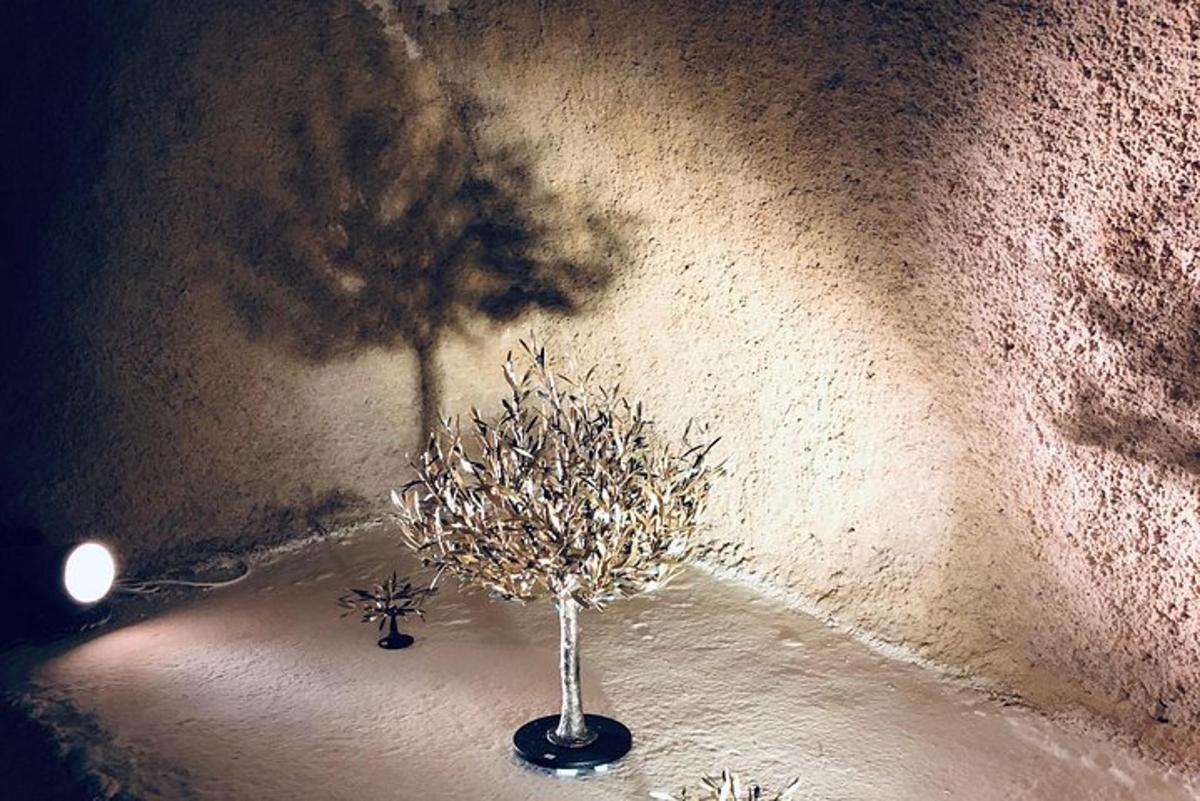 a vase with a tree in the corner of a room
