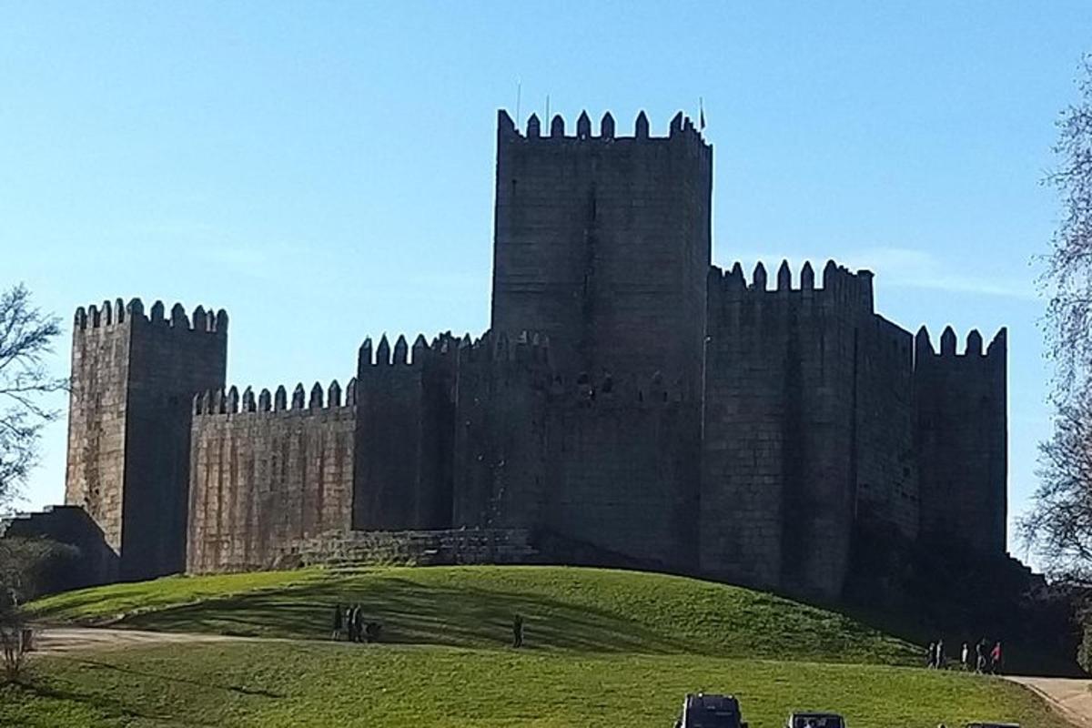 un castello situato in cima a un lussureggiante campo verde